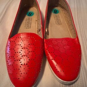 Red Perforated Women's Loafers